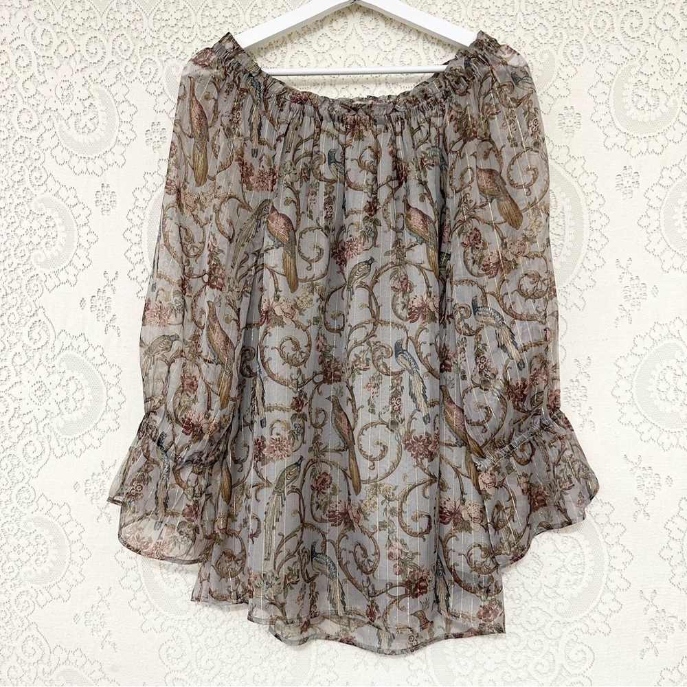 Soft Surroundings Aitana Peasant Boho Tunic Top Sage Print